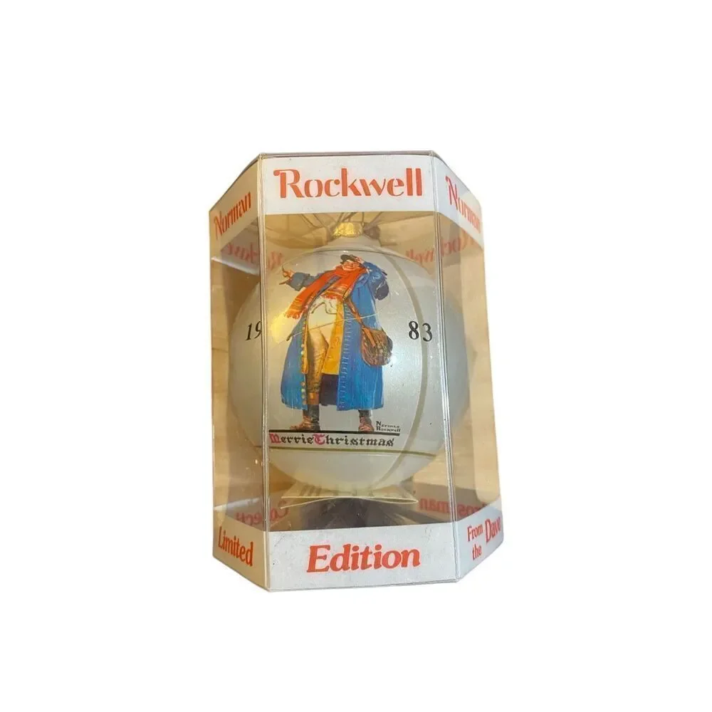 Vintage Norman Rockwell, 1983 Christmas glass ornaments in box